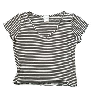 Livi by Olivia Rae Green & White Striped Cropped V Neck Top - Small